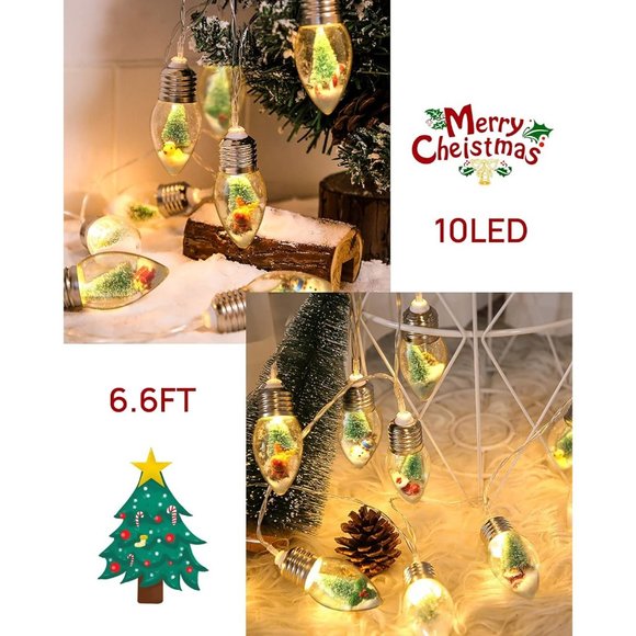 6.6FT 10 LED Snow Globe Bulbs String Lights with Tree Cute Christmas decor - Picture 3 of 8